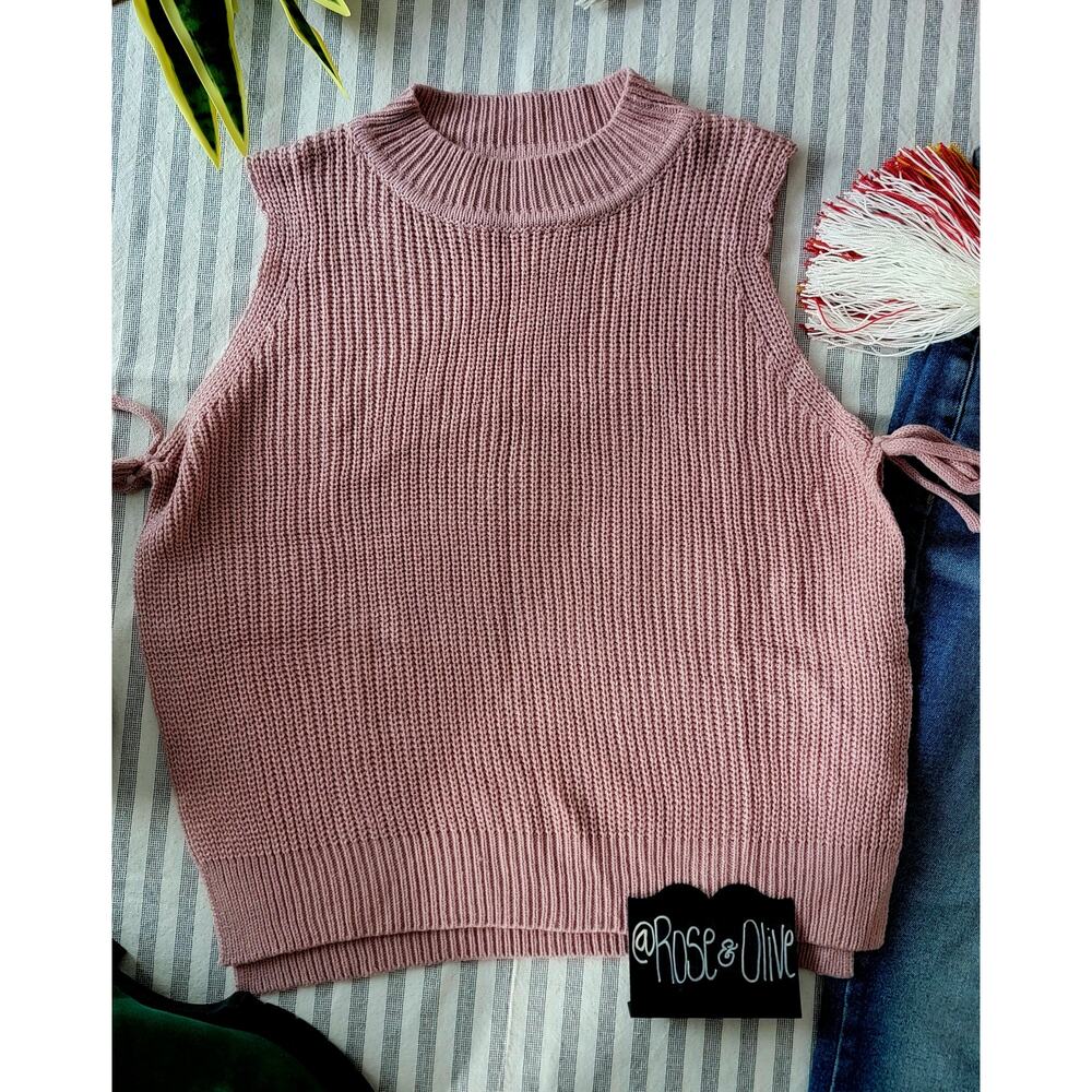 Y2K Dusty Pink Mock Neck Sweater Vest Tank Top